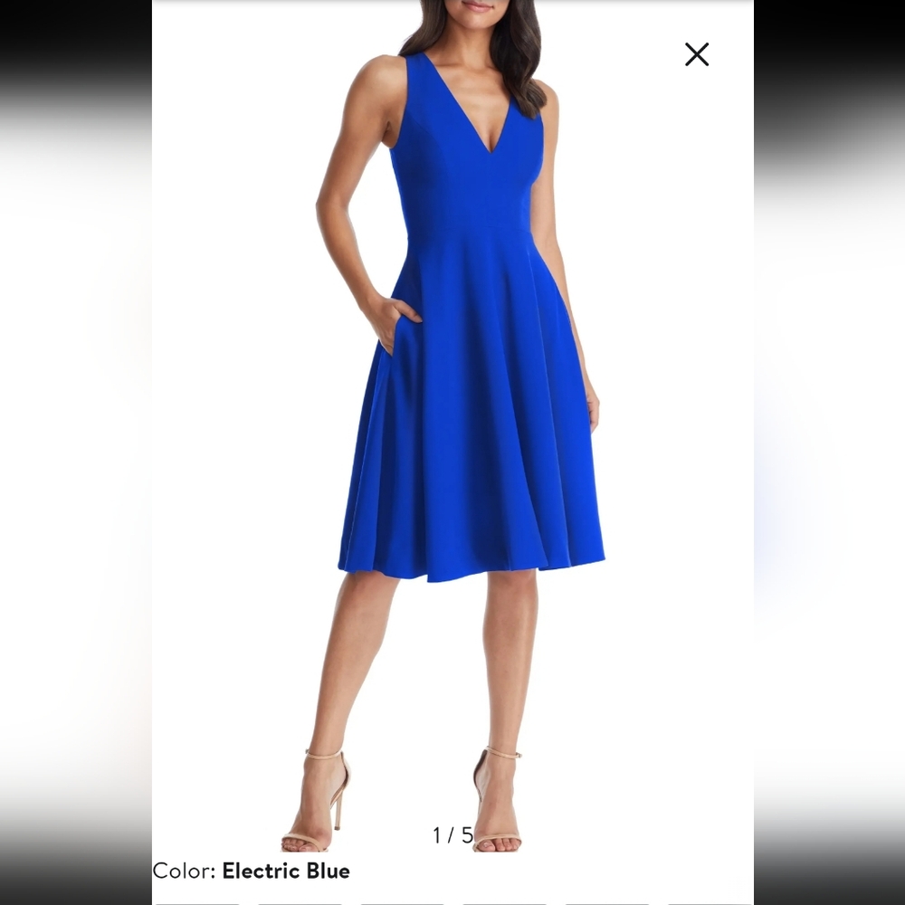 DRESS THE POPULATION CATALINA FITS&FLARE COCTAIL DRESS IN ELECTRIC BLUE  / SZ:M